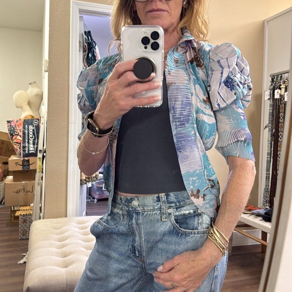 Masaki Matsuka and Gray Floral Print Short Sleeve Open Front Shrug Cardi S/M - Picture 5 of 14